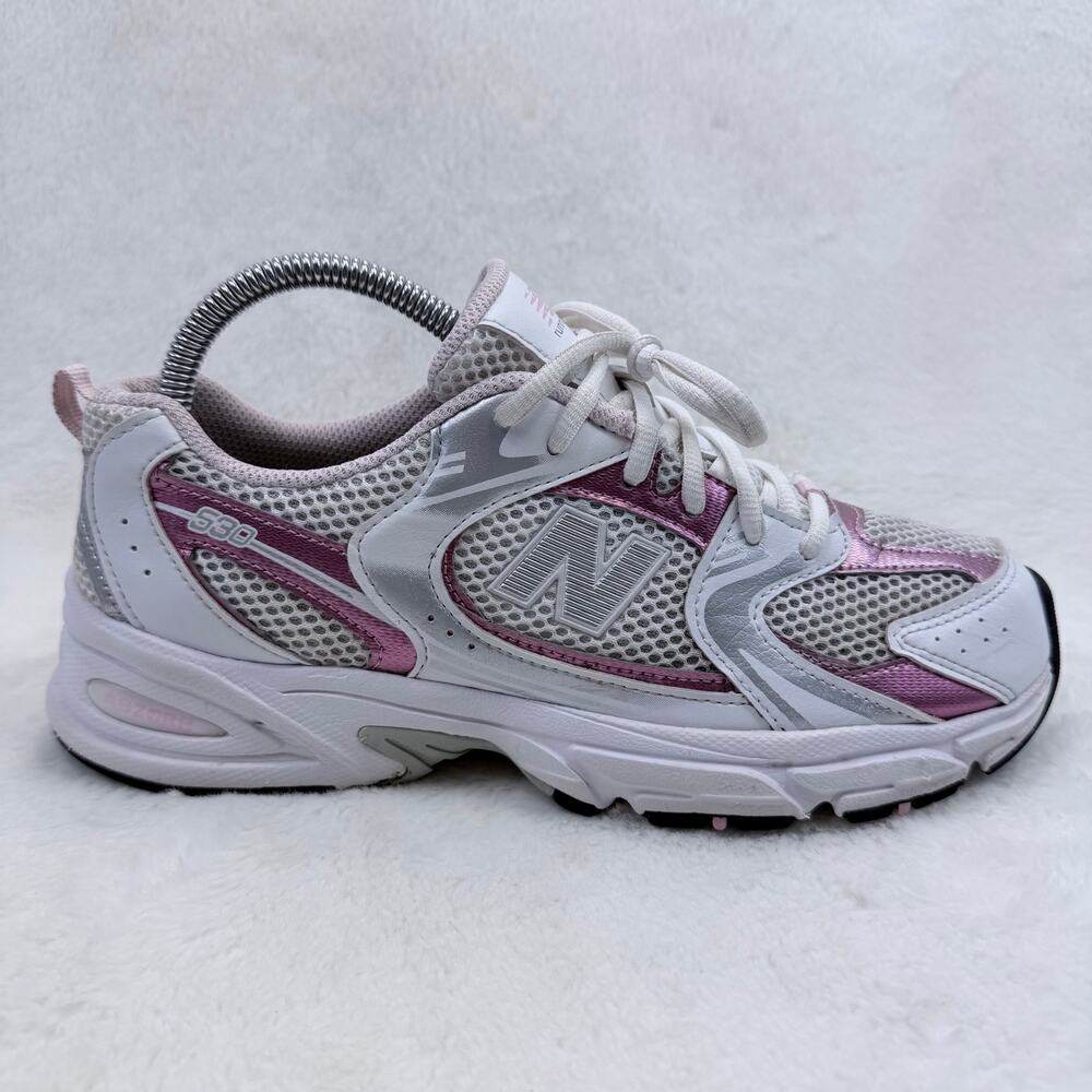 New Balance 530 Womens 8 White Pink Metallic GR530RK Sneakers Youth 6.5 Girls
